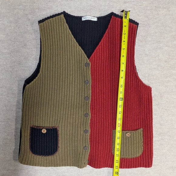 Colorblock Knit Cotton Vest Margaret Winters Size Small (Oversized) Tan & Red - Picture 4 of 8
